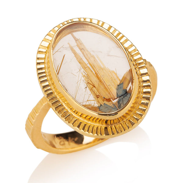 18K Gold Ring with Rutilated Quartz    SOLD
