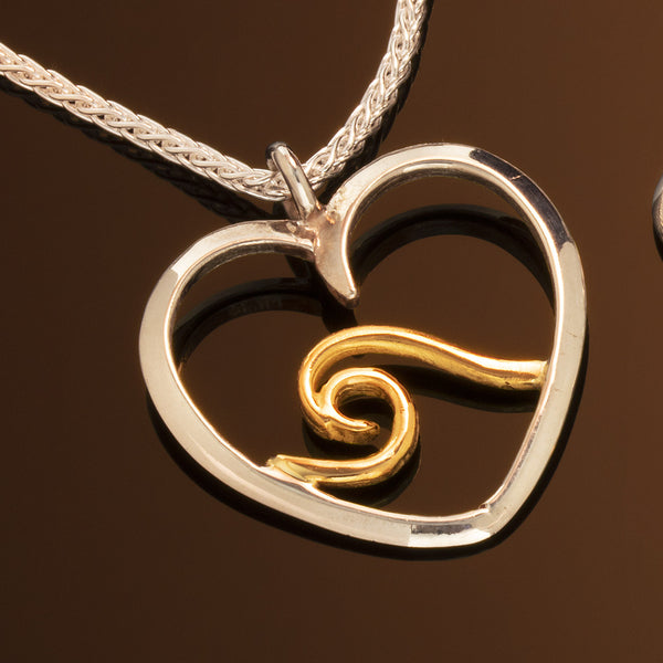Sterling Silver Heart Pendant with 18K Gold Wave
