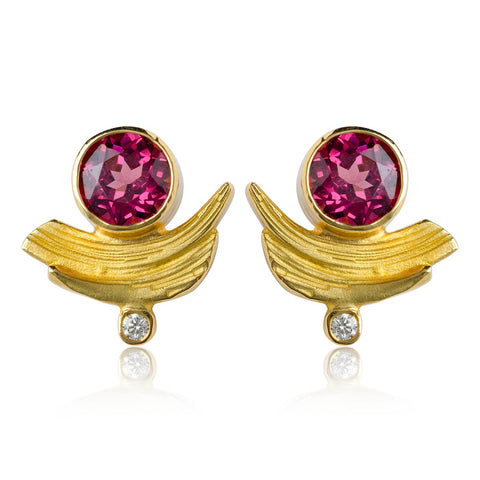 Driftwood Stud Earrings with Rhodolite Garnets