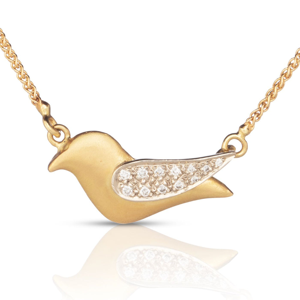 Bird Necklace with Pavé Diamonds