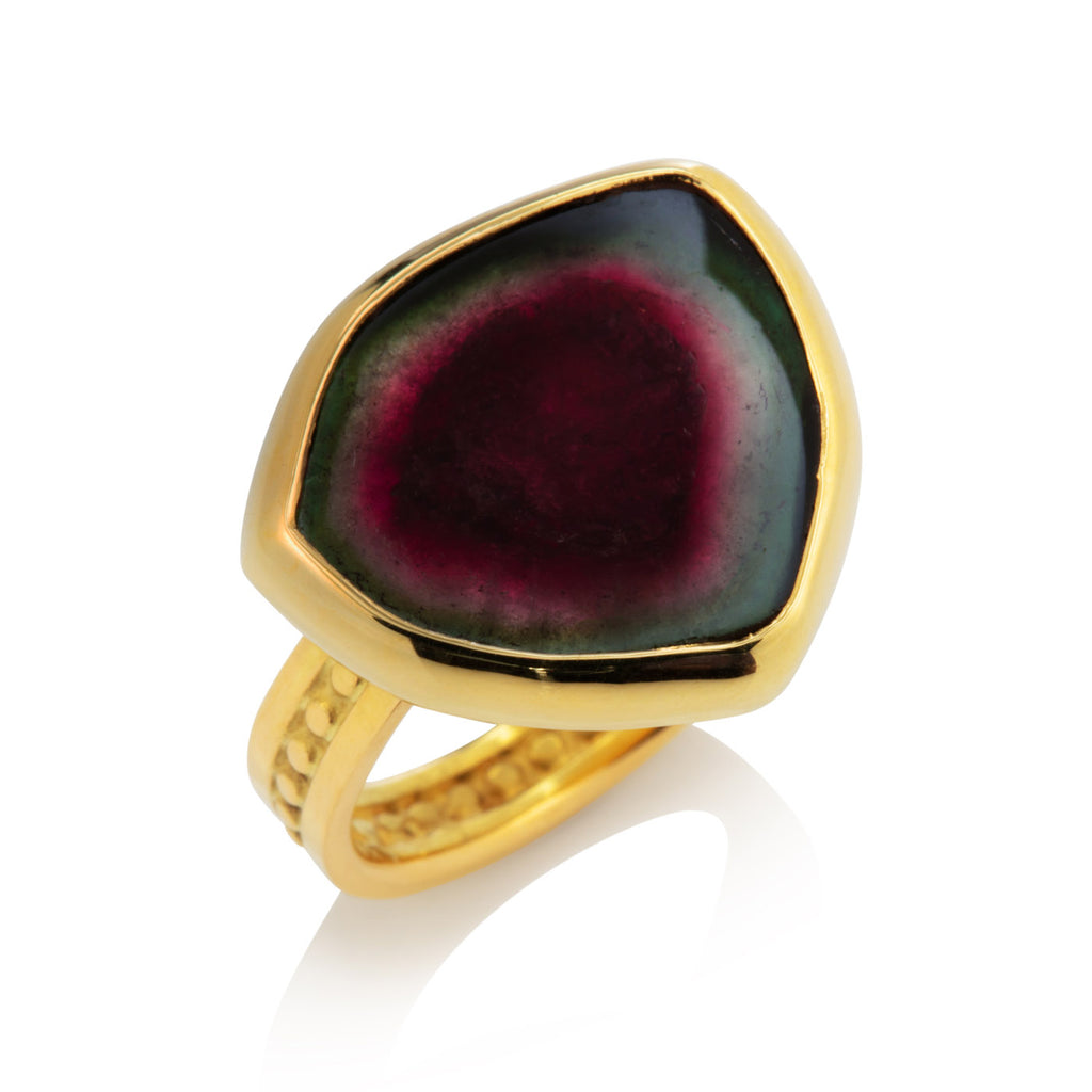 Bead & Rail Watermelon Tourmaline Ring