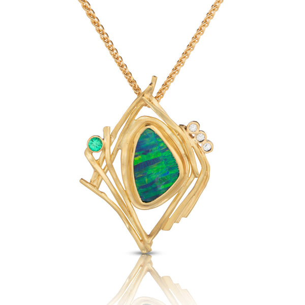 Sticks 'n Stones Opal Pendant with Emerald