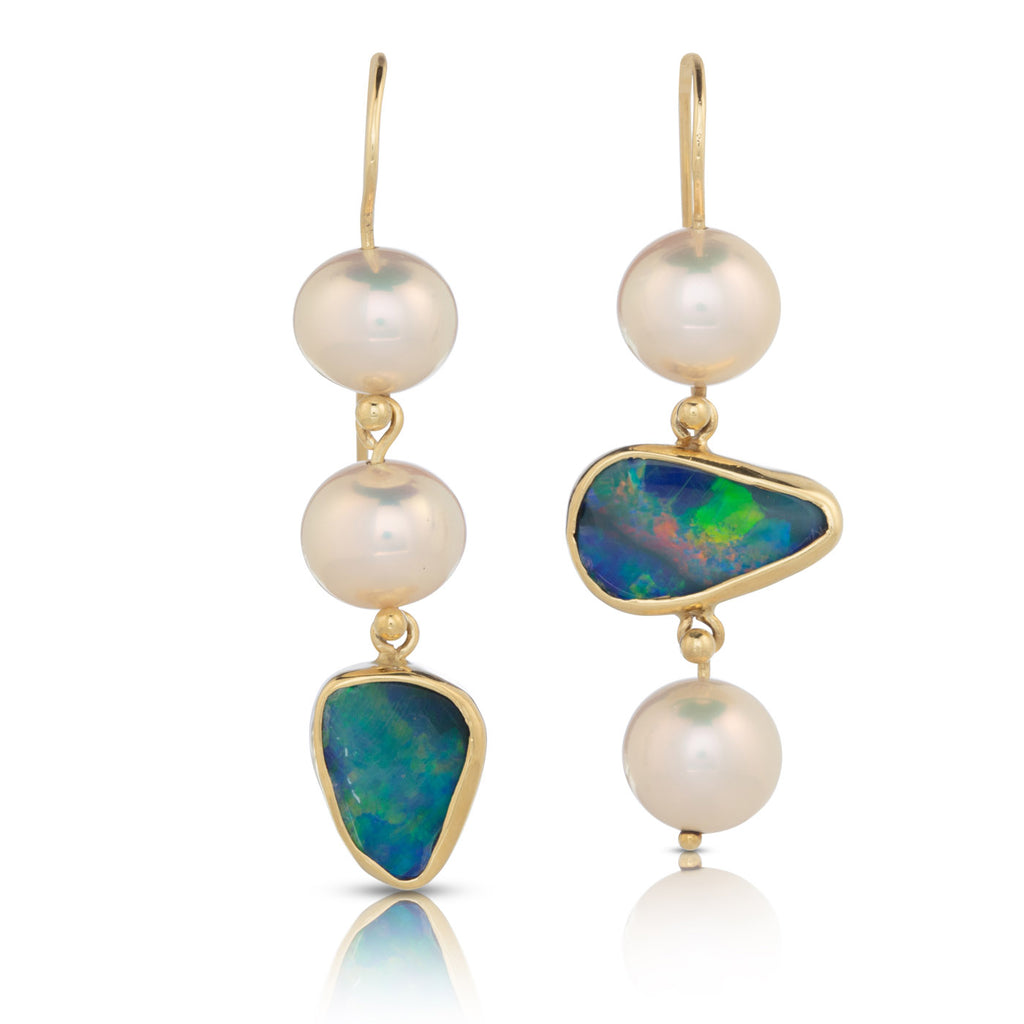 Boulder Opal Drop Earrings with Pearls