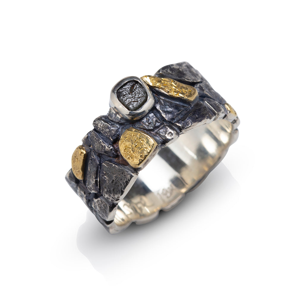 Rock Wall Ring with Rough Diamond