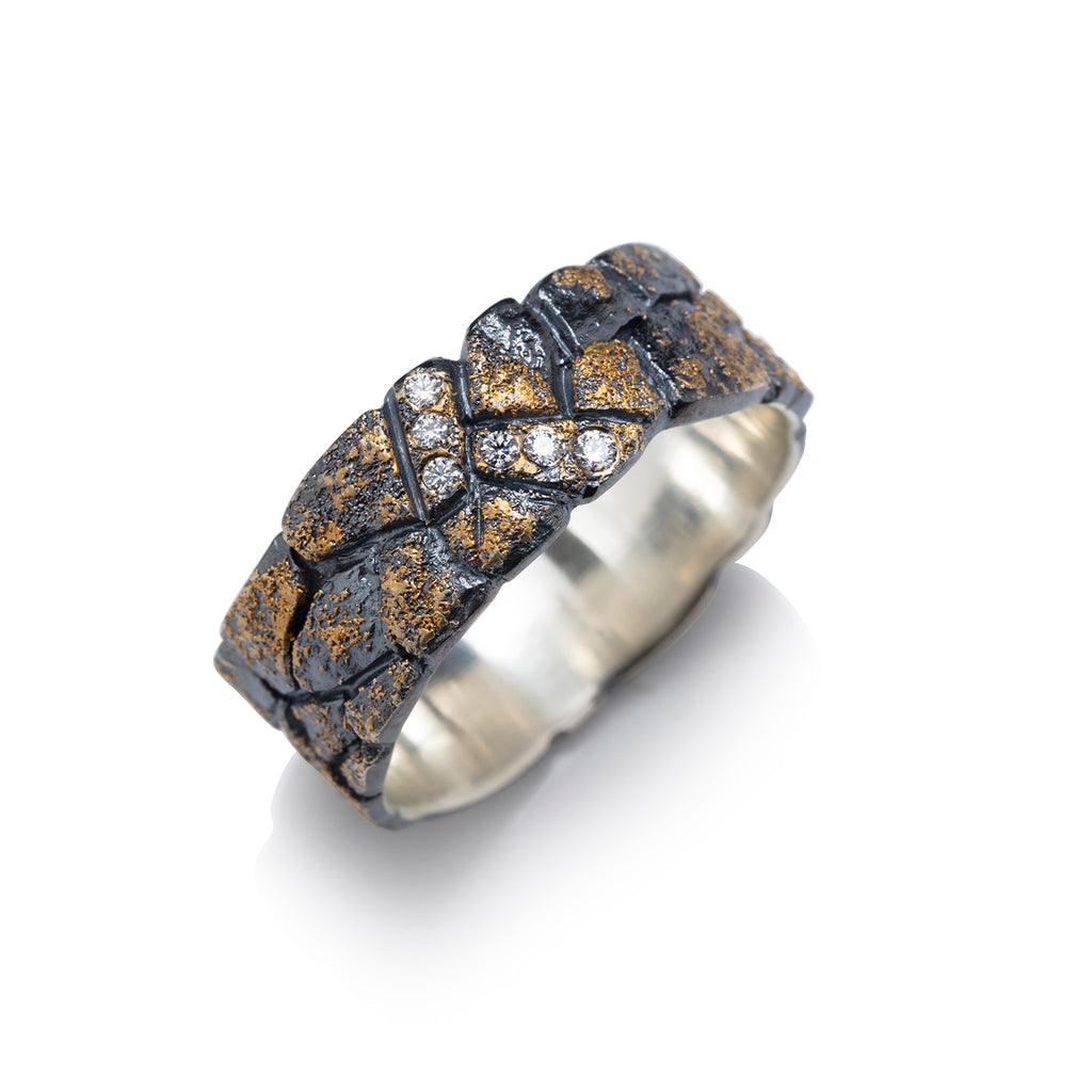 Rock Wall Ring with Diamonds
