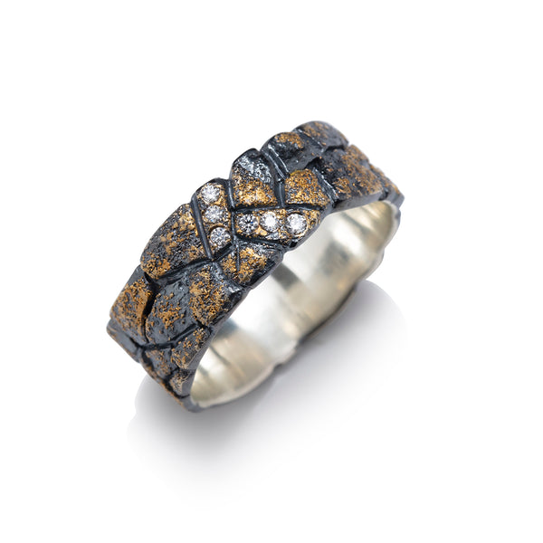 Rock Wall Ring with Diamonds
