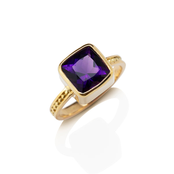 Bead & Rail Ring with Amethyst