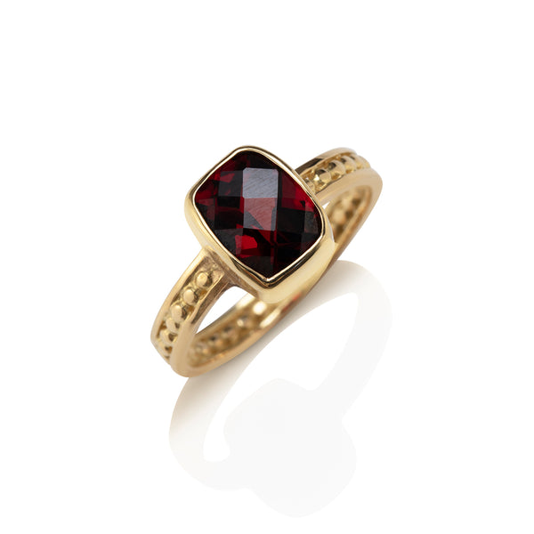 Bead & Rail Ring with Garnet