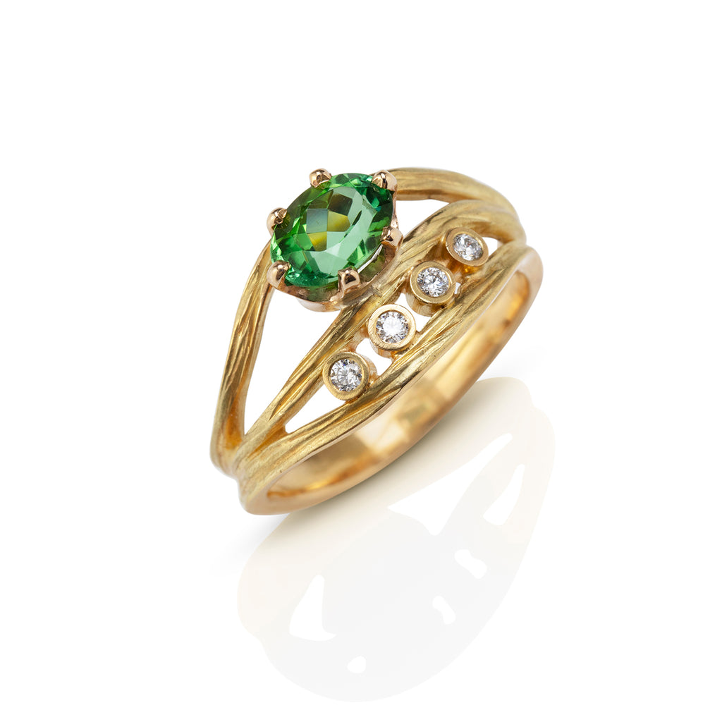 Driftwood Ring with Tourmaline & Diamonds