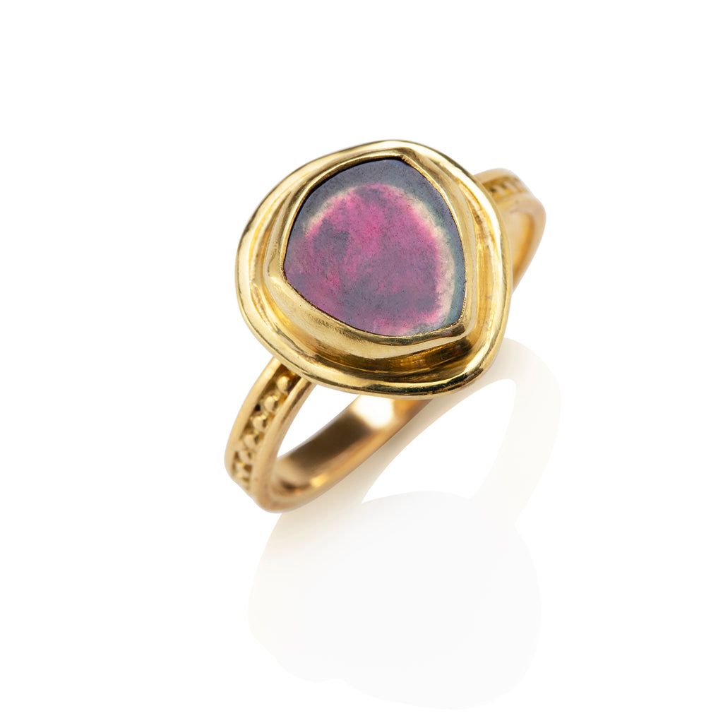 Bead & Rail Ring with Watermelon Tourmaline