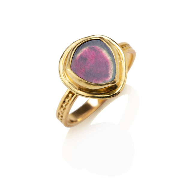 Bead & Rail Ring with Watermelon Tourmaline