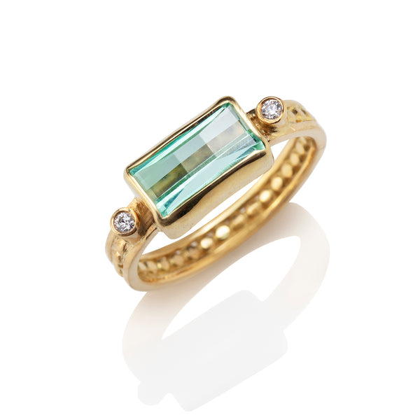 Bead & Rail Ring with Tourmaline and Diamonds