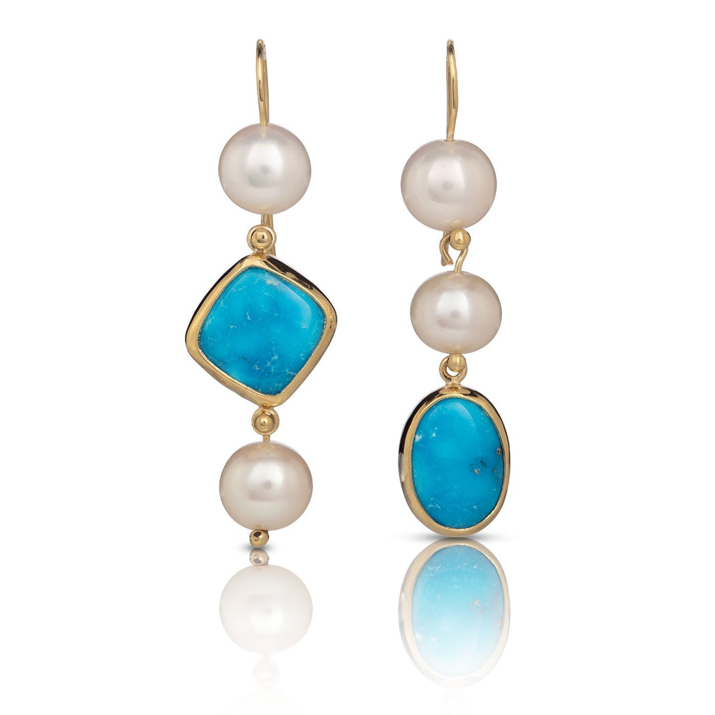 Turquoise & Pearl Drop Earrings