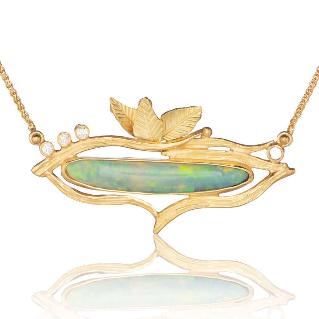 Crystal Opal Necklace with Diamonds