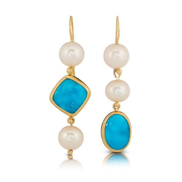 Turquoise & Pearl Drop Earrings