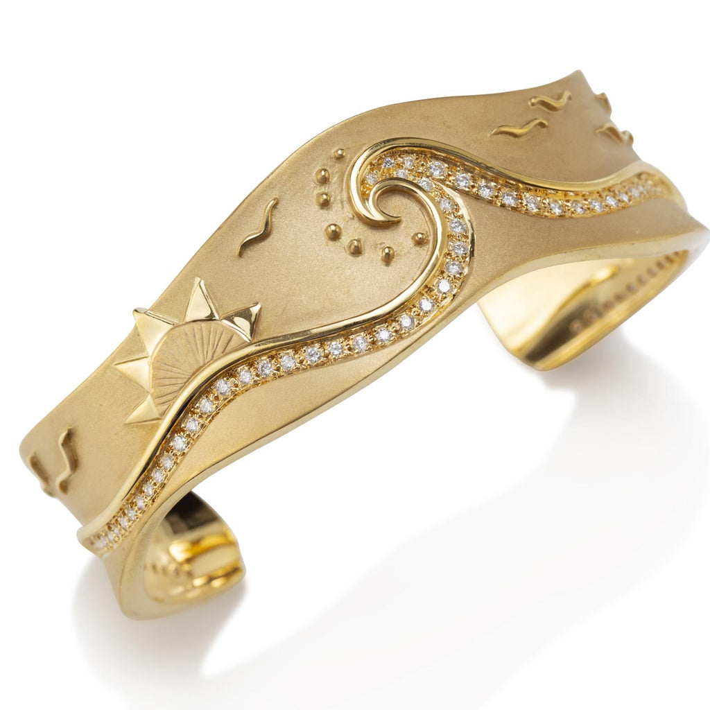 Wide Ocean Cuff in Gold with Pavé Diamonds