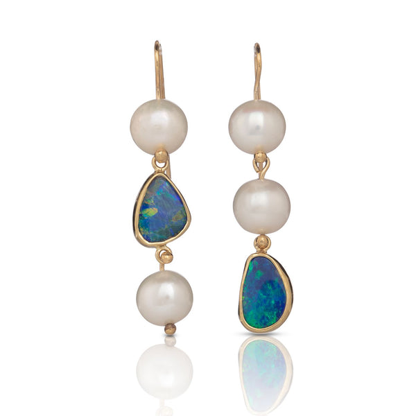 Pearl and Opal Drop Earrings