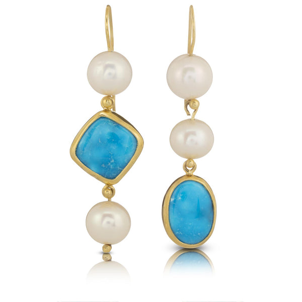 Turquoise & Pearl Drop Earrings
