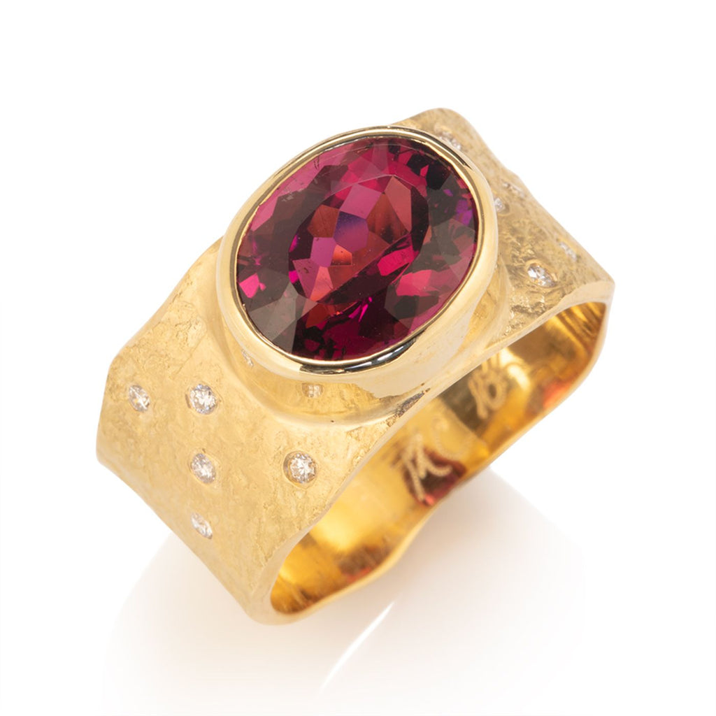 Rockhammered Ring with Rubellite Tourmaline