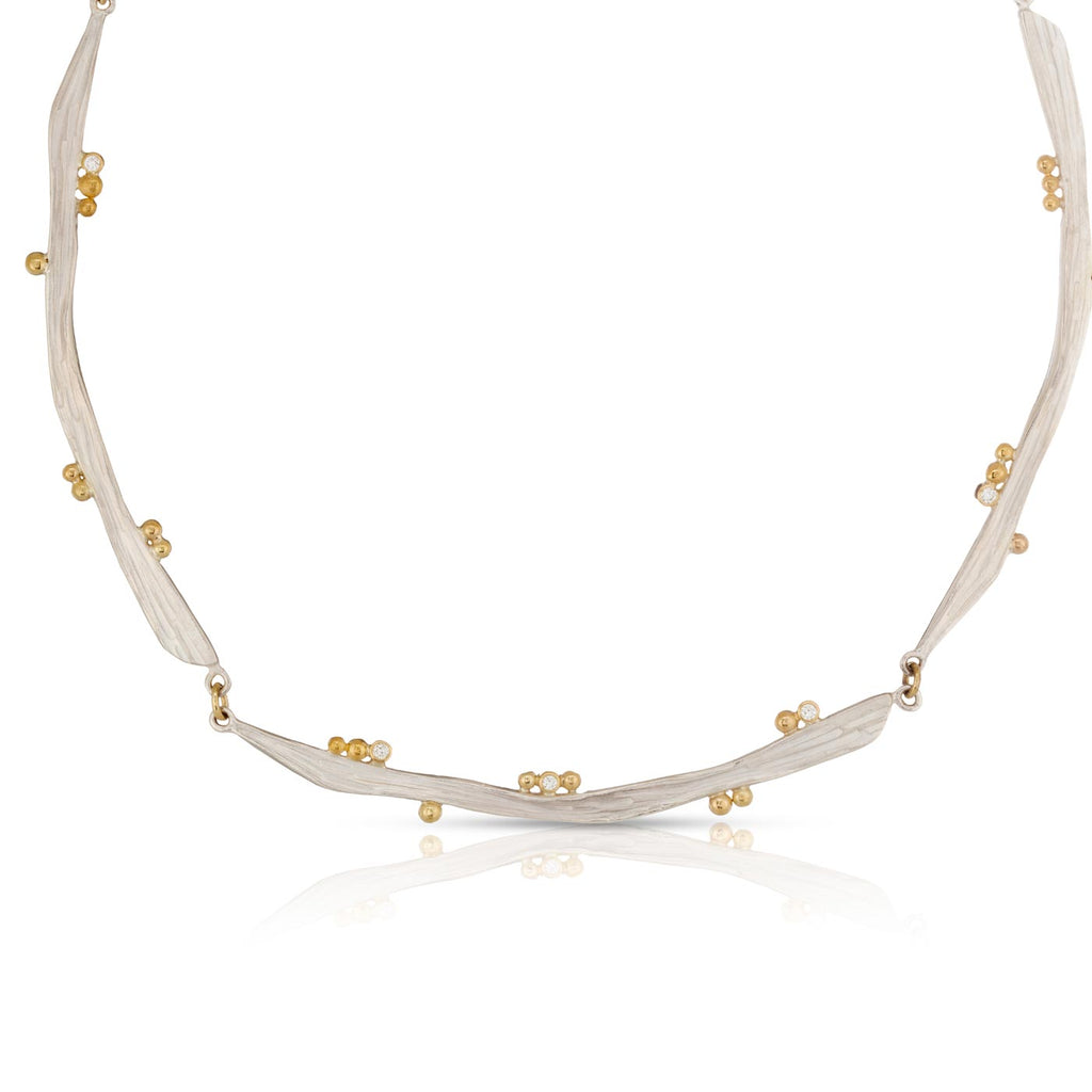 Driftwood Necklace in Silver and Gold with Diamonds