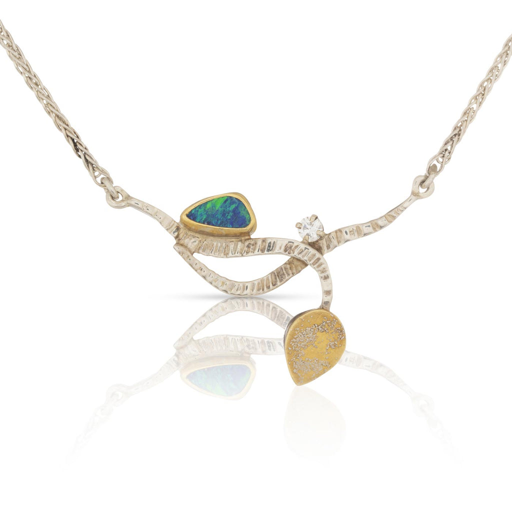 Silver & Gold Necklace with Boulder Opal