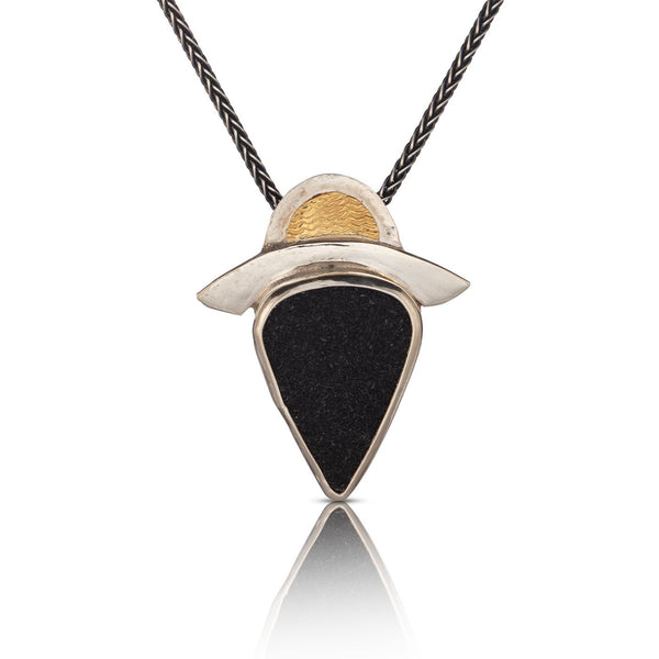 Black Druzy Pendant with Silver and Gold