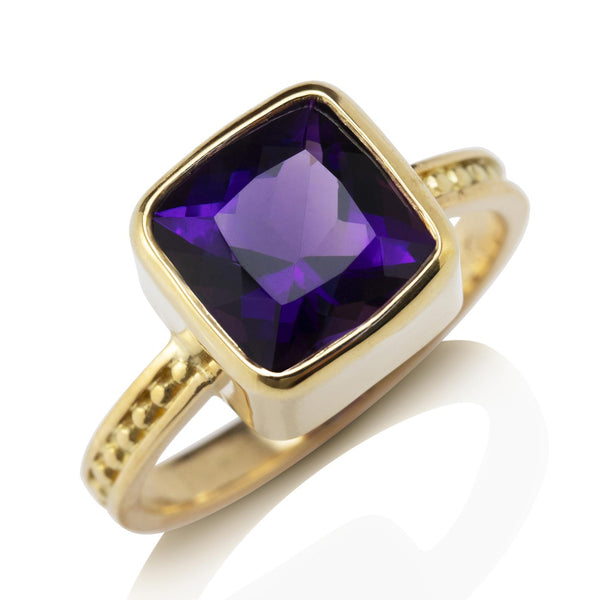 Bead & Rail Ring with Amethyst
