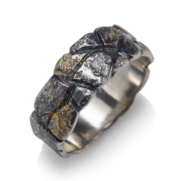Rock Wall Ring in Silver & Gold