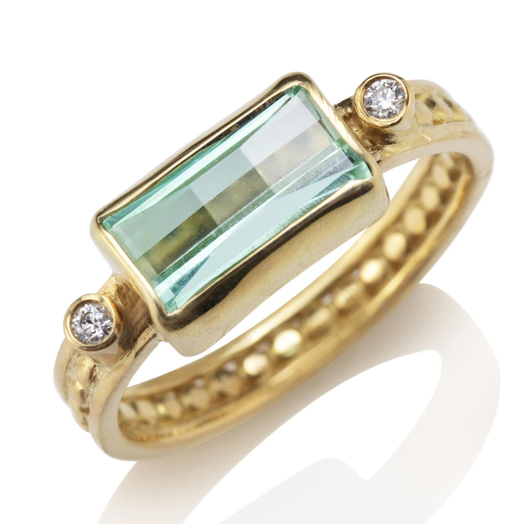 Bead & Rail Ring with Tourmaline and Diamonds