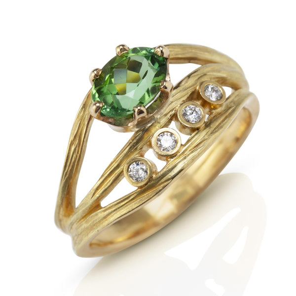 Driftwood Ring with Tourmaline & Diamonds