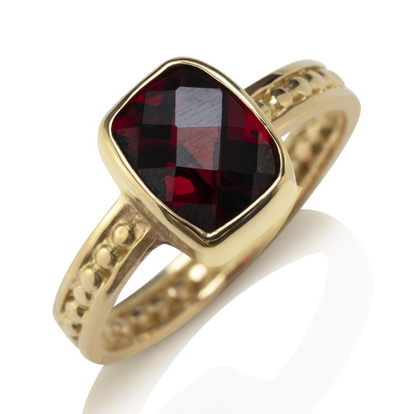 Bead & Rail Ring with Garnet