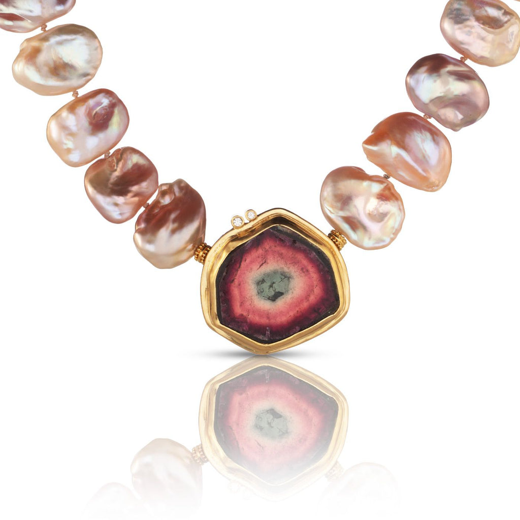 Pearl Necklace with Watermelon Tourmaline
