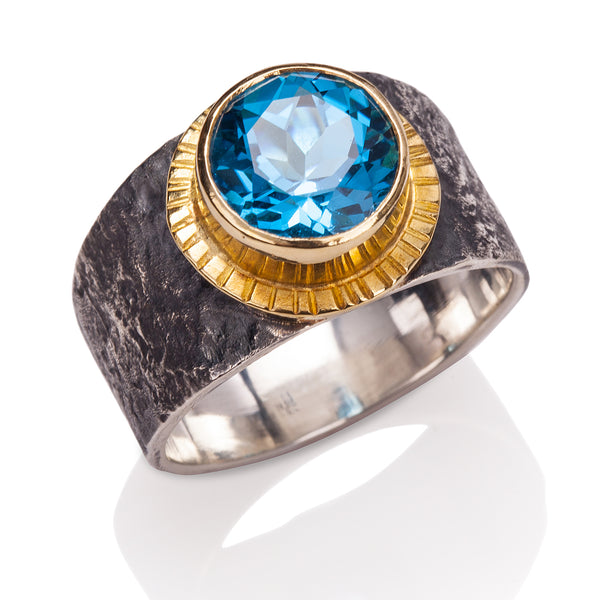 Rockhammered Blue Topaz Ring