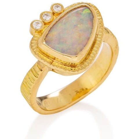 Reverse Tapered Crystal Opal Ring