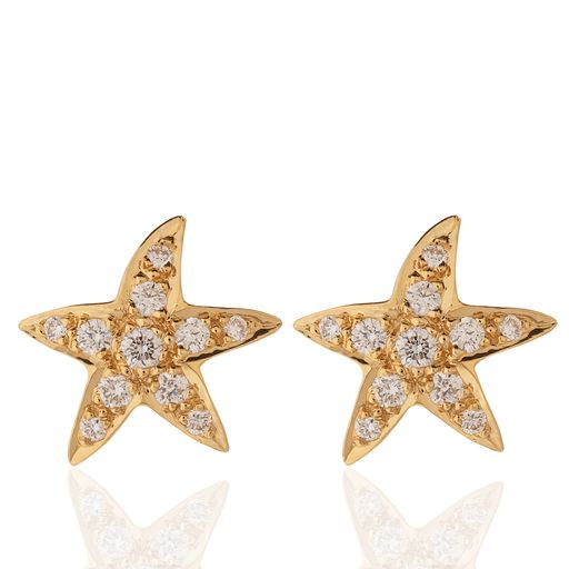 Starfish Stud Earrings in Gold with Diamonds