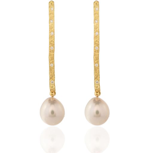 Pearl & Diamond Wire Drop Earrings