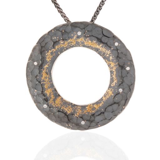 Hammered Circle Pendant in Silver & Gold
