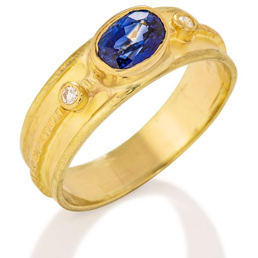 Tapered Rail Band Ring with Ceylon Sapphire