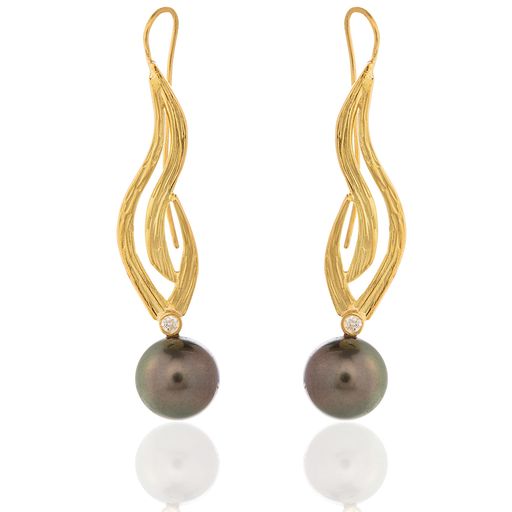 Swirl Wire Drop Earrings with Tahitian Pearls