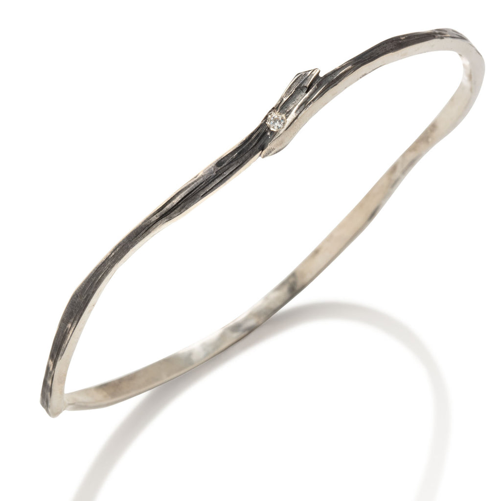 Driftwood Bangle in Silver with Diamond