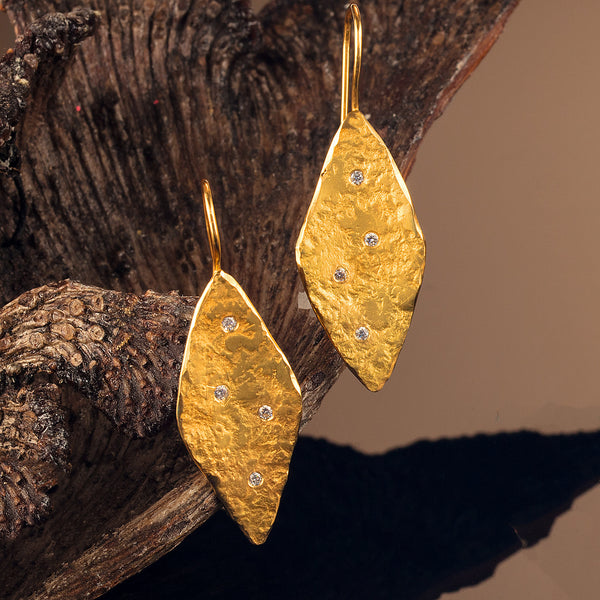Rockhammered Lithic Diamond Drop Earrings