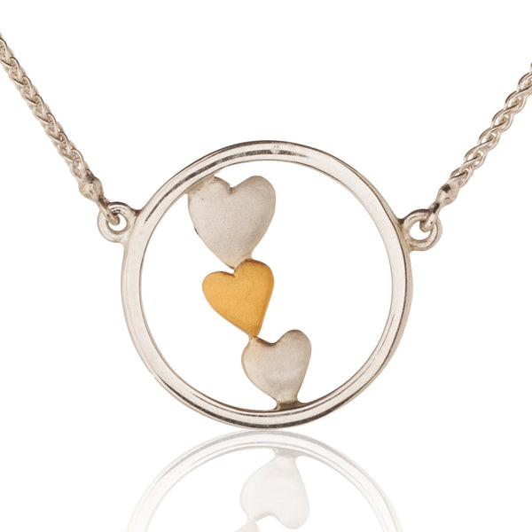 Triple Heart Necklace in Silver & Gold
