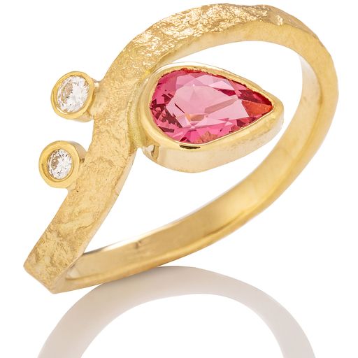 Rockhammered Stacking Ring with Pink Spinel