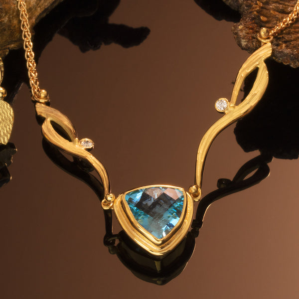 Blue Topaz Swirl Necklace with Diamonds
