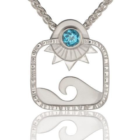 Blue Topaz Square Seascape Pendant