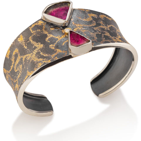 Starry Night Cuff Bracelet with Watermelon Tourmaline