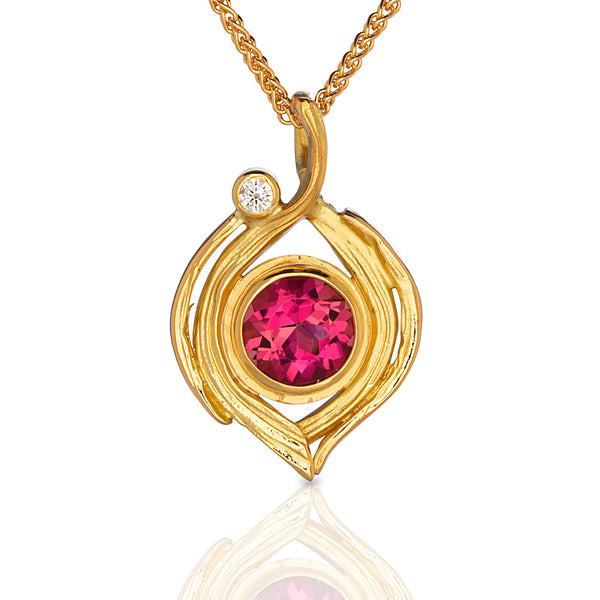 Swirl Pendant with Pink Tourmaline and Diamond