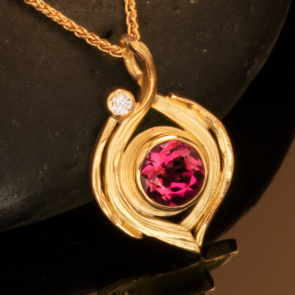 Swirl Pendant with Pink Tourmaline and Diamond