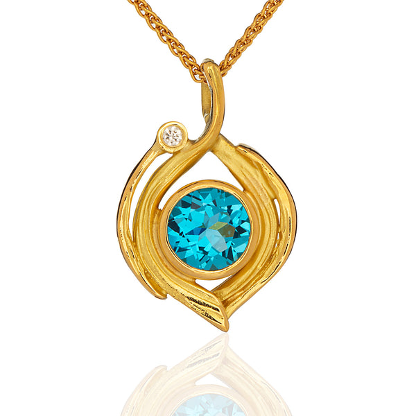 Driftwood Pendant with Blue Topaz and Diamond