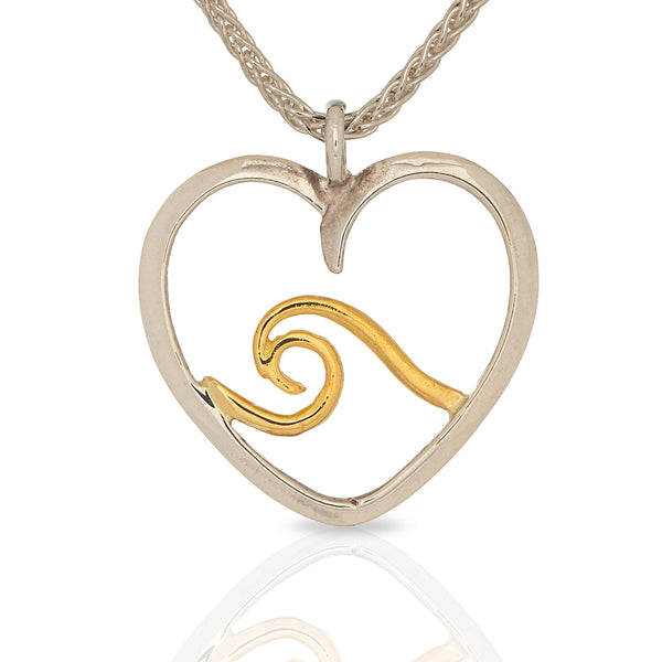 Sterling Silver Heart Pendant with 18K Gold Wave